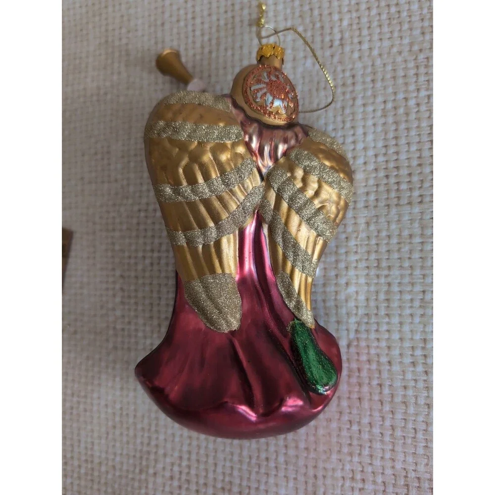 VTG Christmas Angel Ornament European Style Glass Hand Blown Horn Jeweled